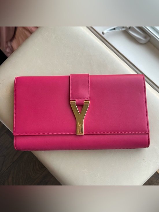 Saint Laurent Handbags - Saint Laurent Fuchsia Pink Leather Classic Y Ligne Clutch